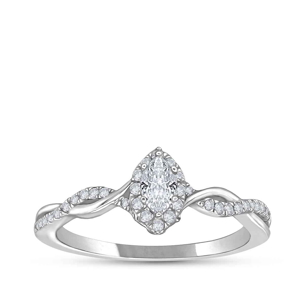 True Promise 1/3 ct. tw. Marquise Diamond Halo Twist Engagement Ring in 10K White Gold (2)