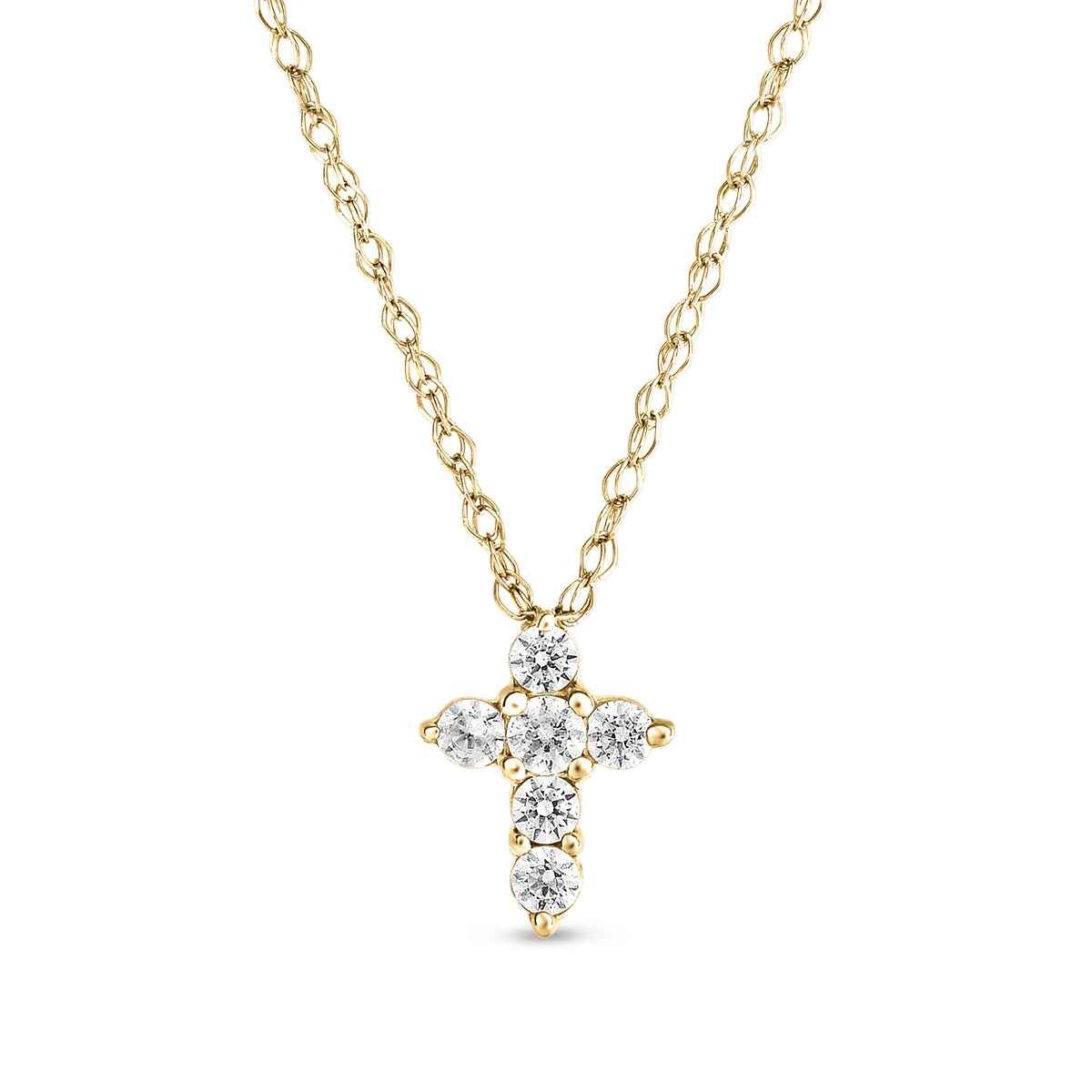 1/10 ct. tw. 6-Stone Diamond Cross Pendant in 10K Yellow Gold (2)