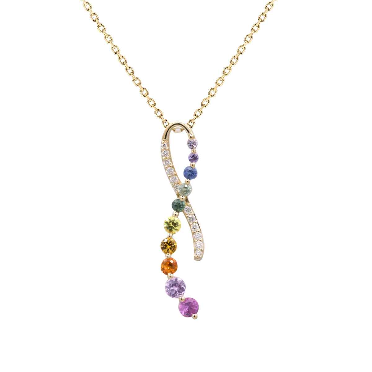 Round Rainbow Sapphire & Diamond Accent Pendant in 14K Yellow Gold