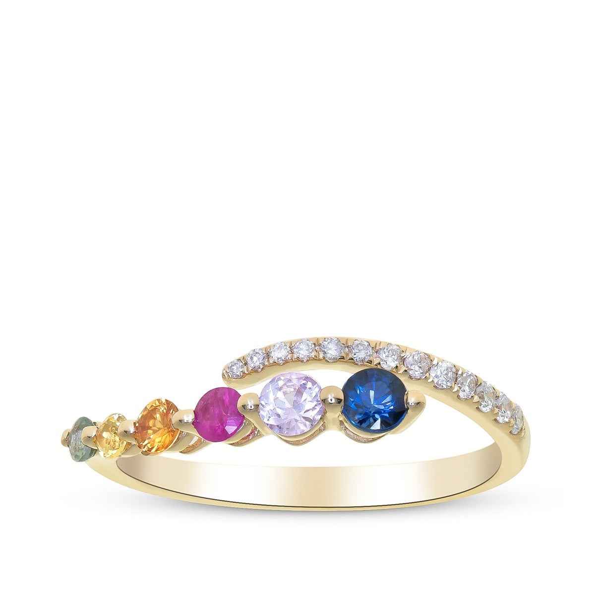 Round Rainbow Sapphire & 1/10 ct. tw. Diamond Bypass Ring in 14K Yellow Gold