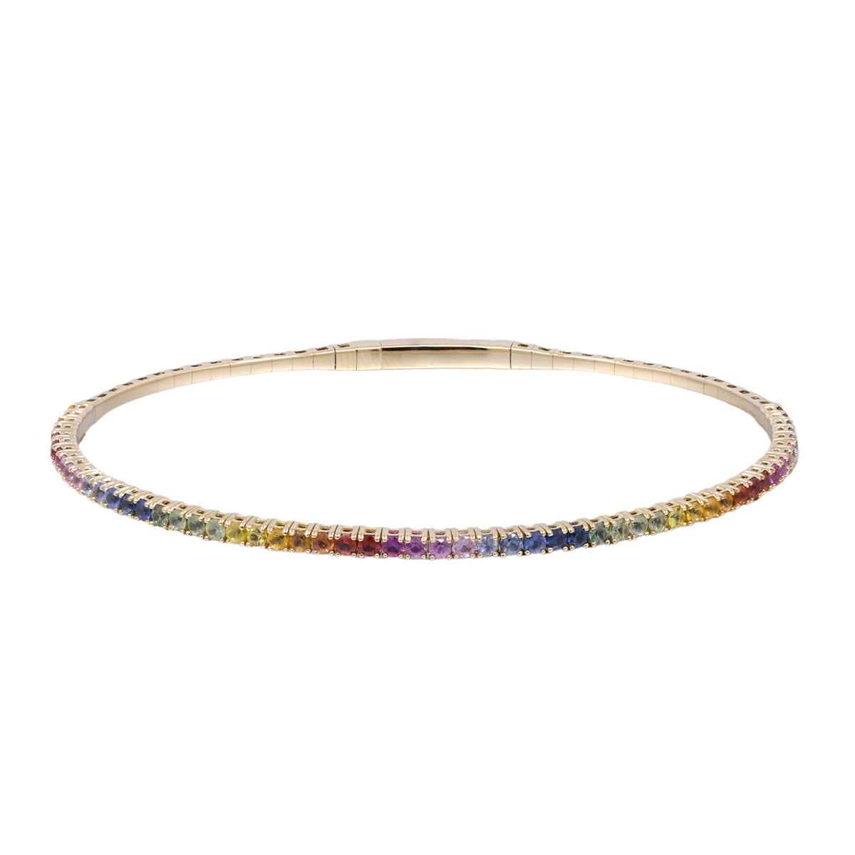 Rainbow Sapphire Flexi Bangle Bracelet in 14K Yellow Gold