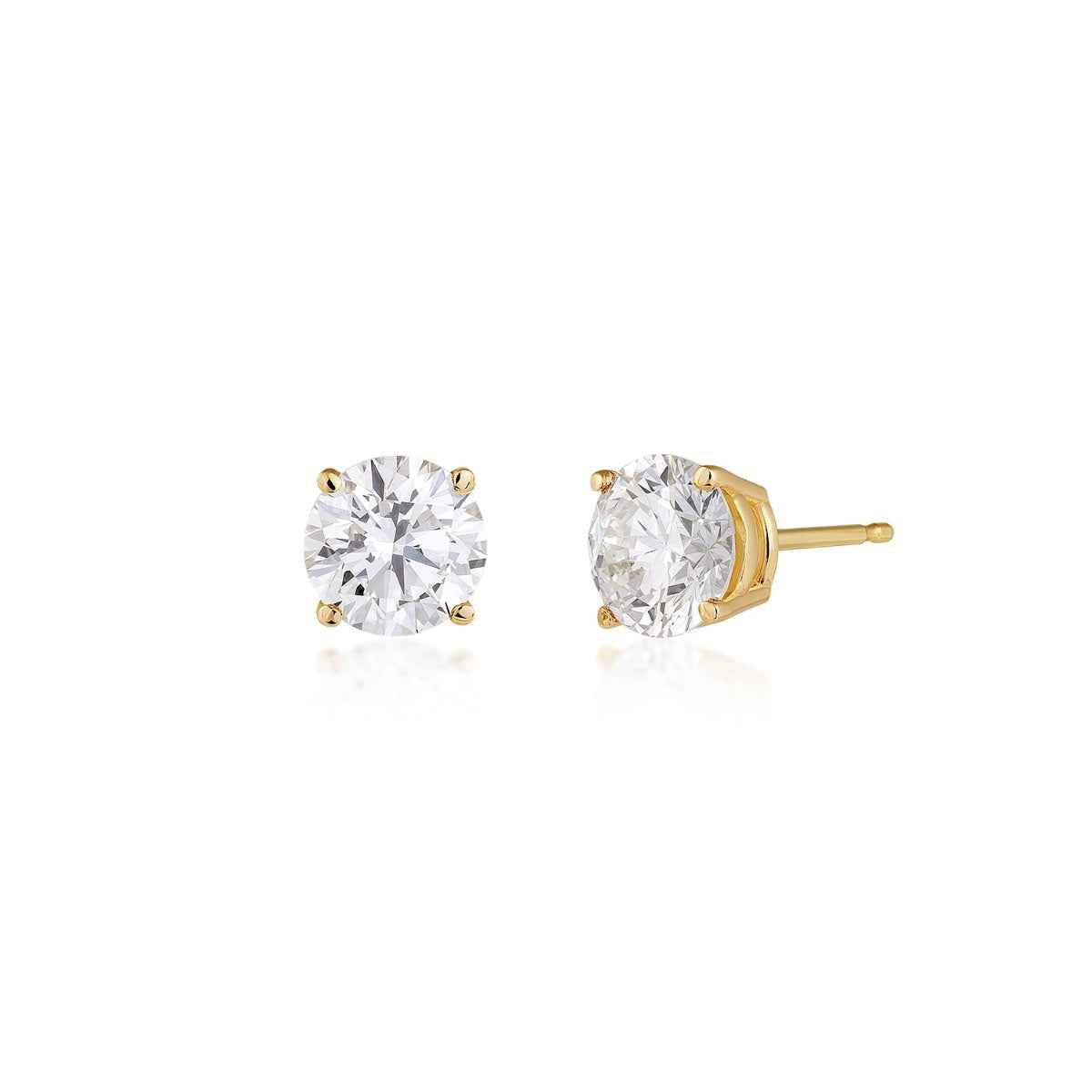 USA Collection 2 ct. tw Lab-Grown Round Brilliant Diamond Solitaire Earrings in 14K Yellow Gold