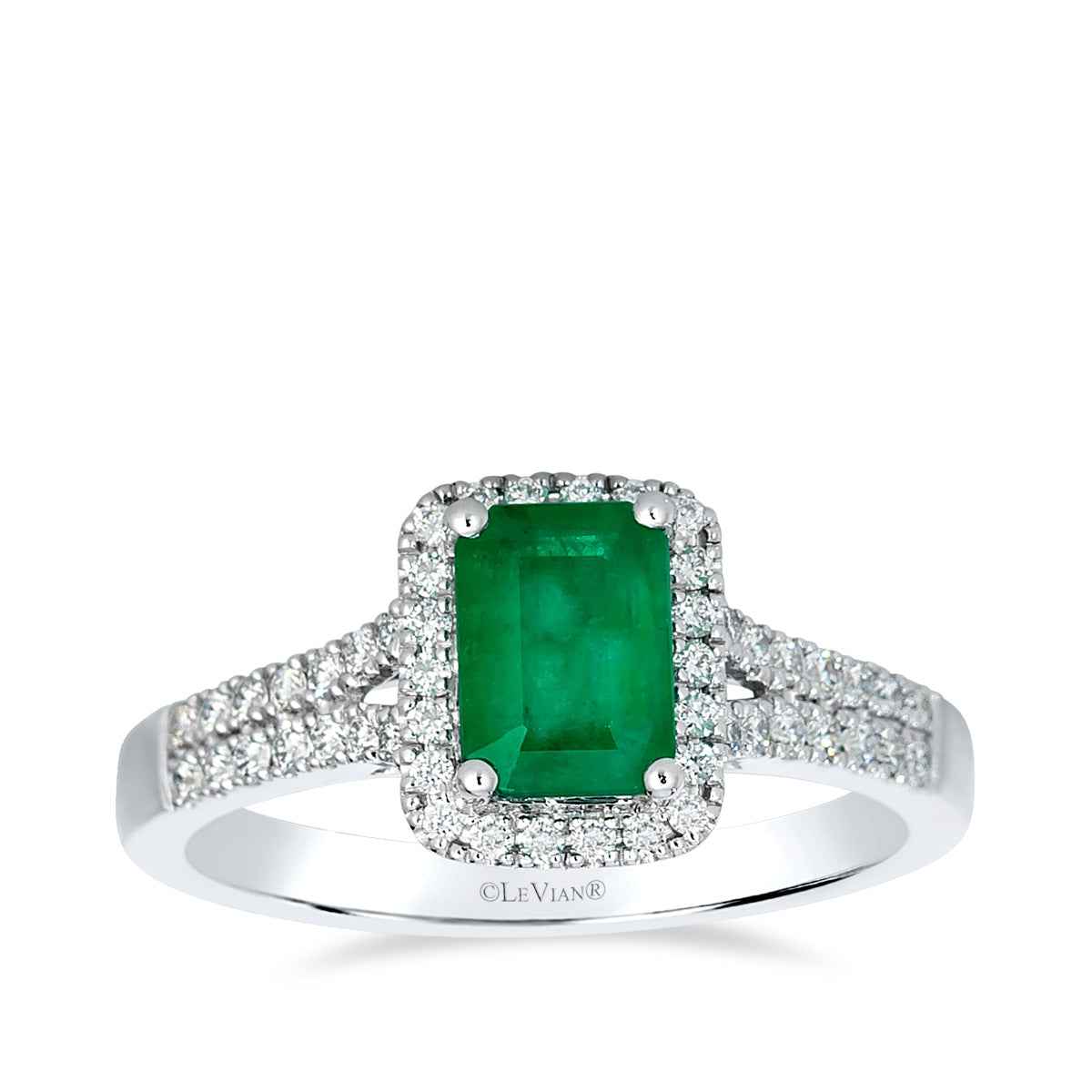 Le Vian Emerald Cut Emerald & 1/4 ct. tw. Vanilla Diamond Halo Ring in 14K Vanilla Gold