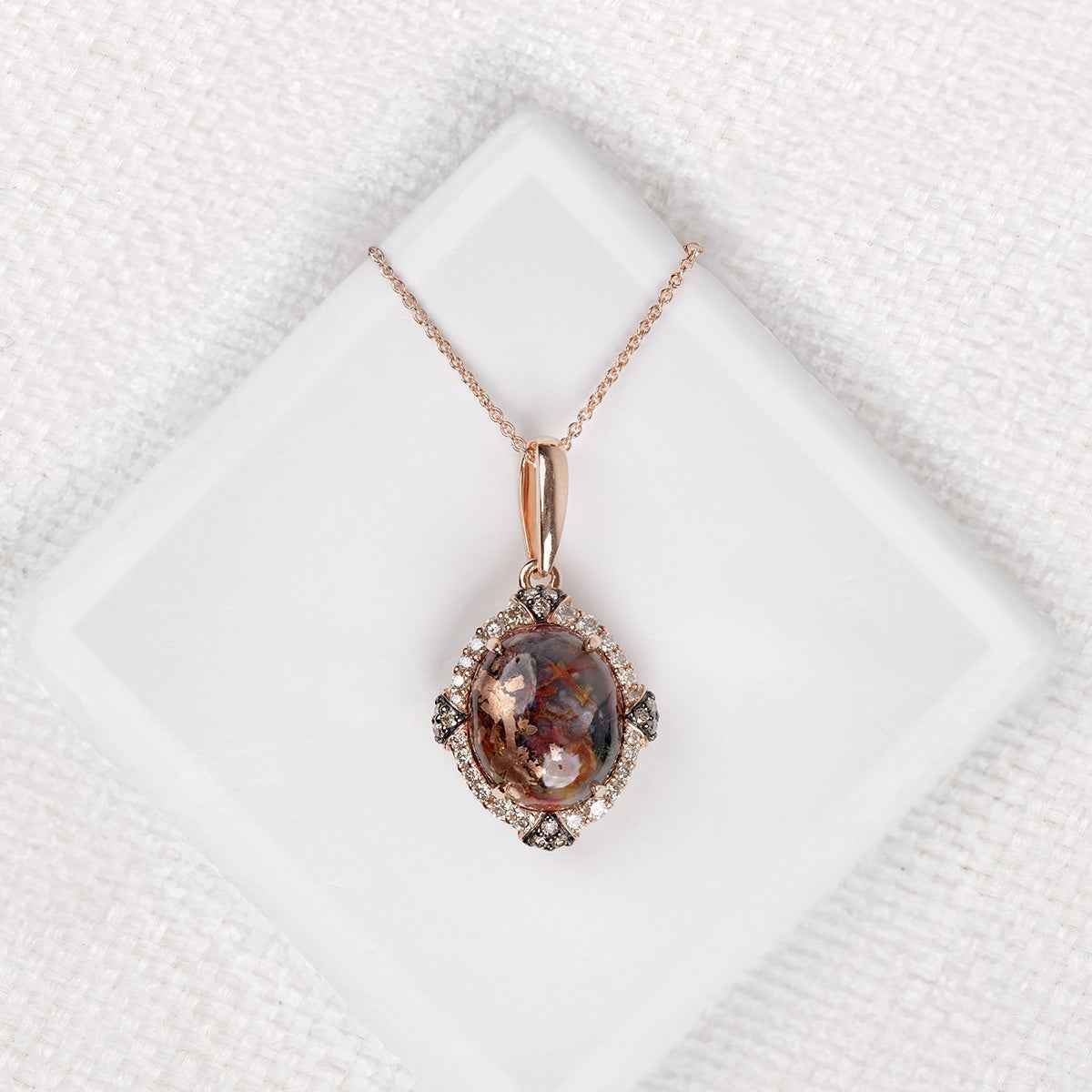 Le Vian Oval Aquadite & 1/3 ct. tw. Nude & Chocolate Diamond Halo Pendant in 14K Strawberry Gold front view
