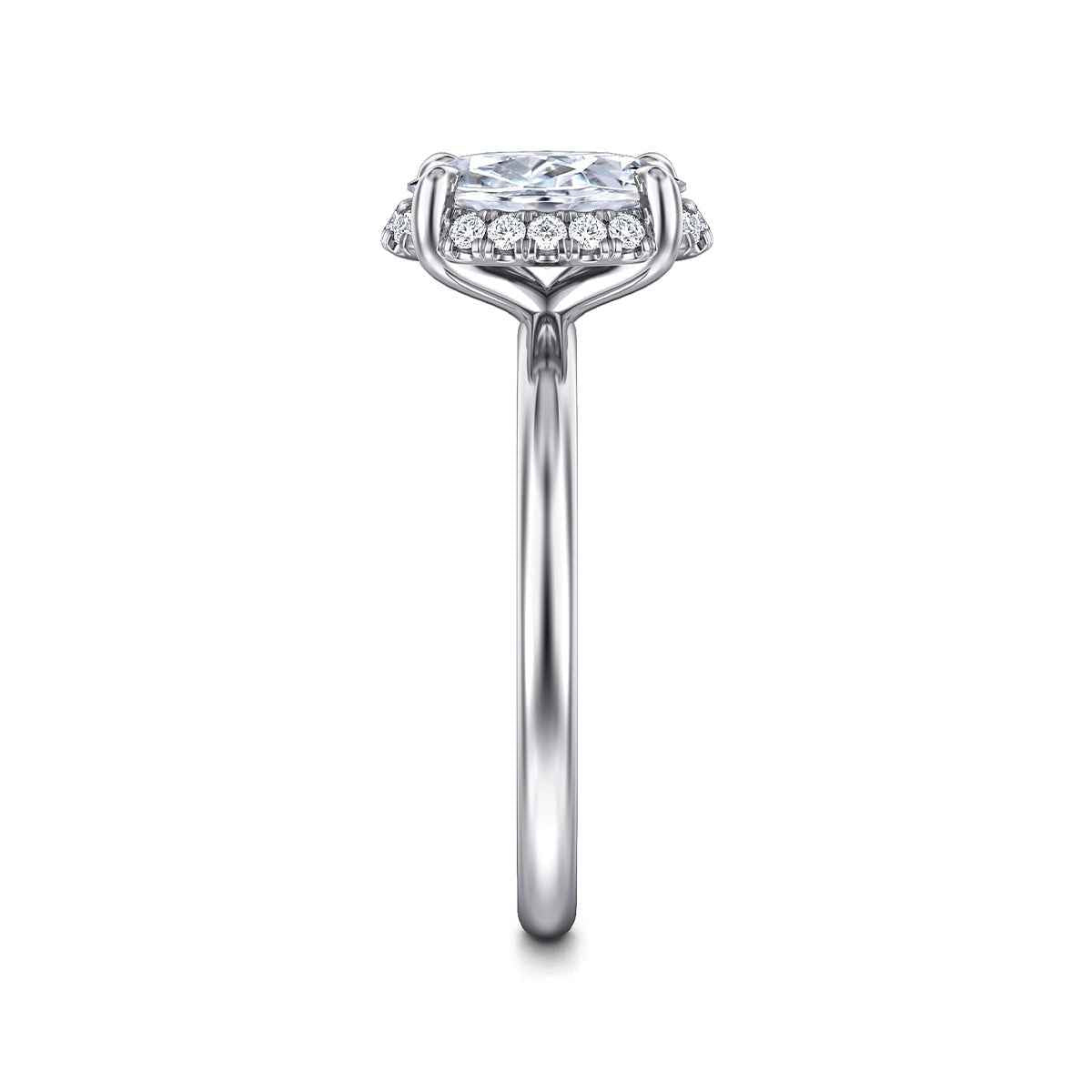 Gabriel & Co. 1/10 ct. tw. Diamond Halo Oval Semi-Mount Engagement Ring in 14K White Gold side profile