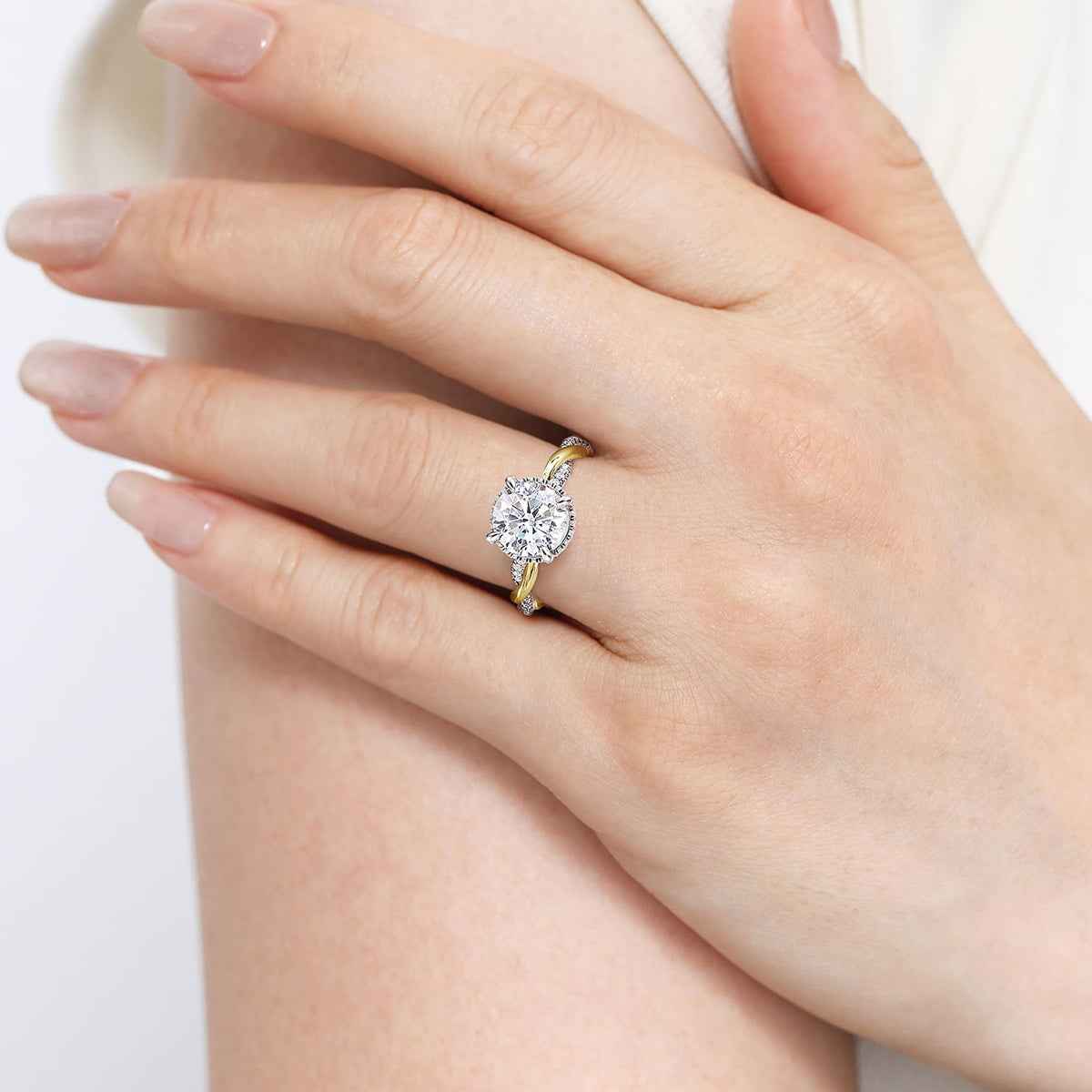Gabriel & Co. 1/4 ct. tw. Diamond Hidden Halo Twist Round Semi-Mount Engagement Ring in 14K Yellow Gold full view