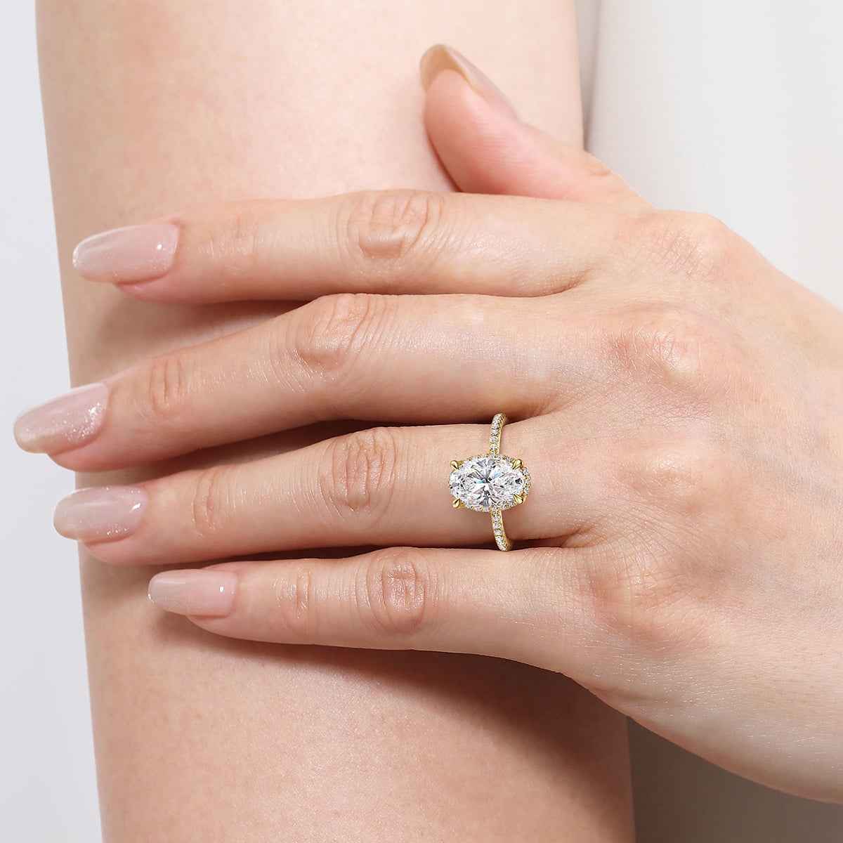 Gabriel & Co. 3/8 ct. tw. Diamond Halo Oval Semi-Mount Engagement Ring in 14K Yellow Gold full view
