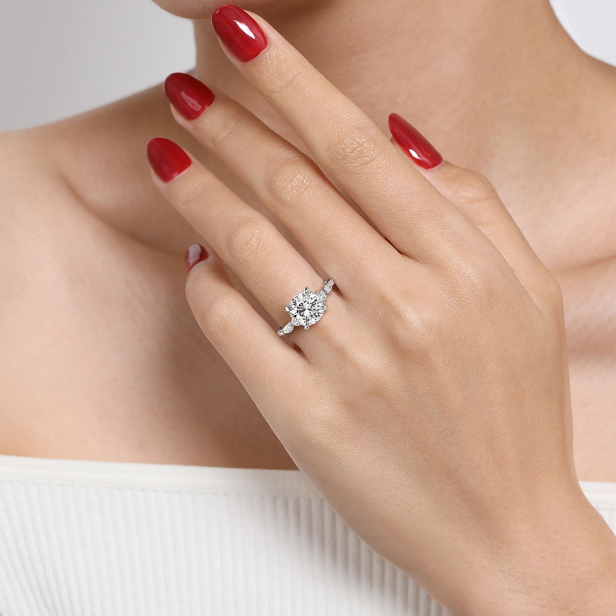 Gabriel & Co. 1/3 ct. tw. Marquise & Round Diamond Round Semi-Mount Engagement Ring in 14K White Gold full view