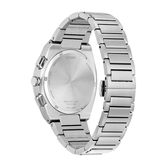 Citizen Men's Axiom Eco-Drive Stainless Steel Watch with Black Dial close-up detail