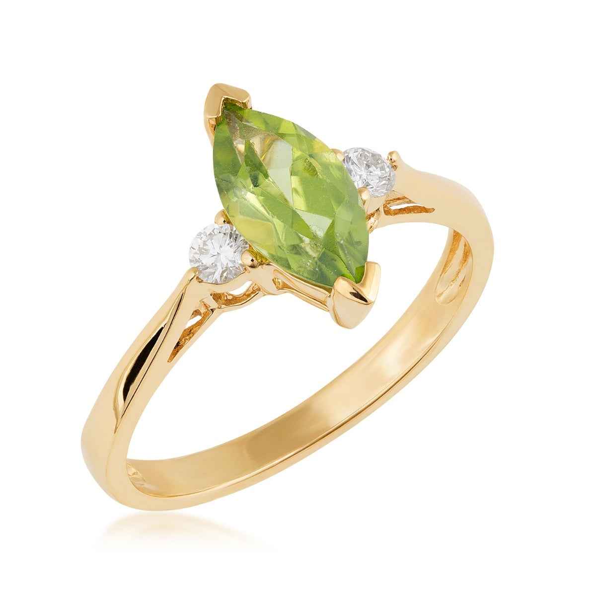 Marquise Peridot & 1/8 ct. tw. Round Diamond Ring in 14K Yellow Gold front view