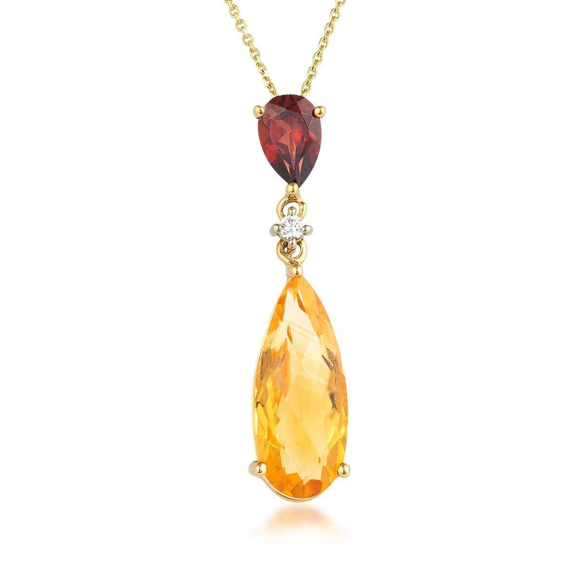 Pear Citrine & Garnet & Diamond Accent Pendant in 14K Yellow Gold