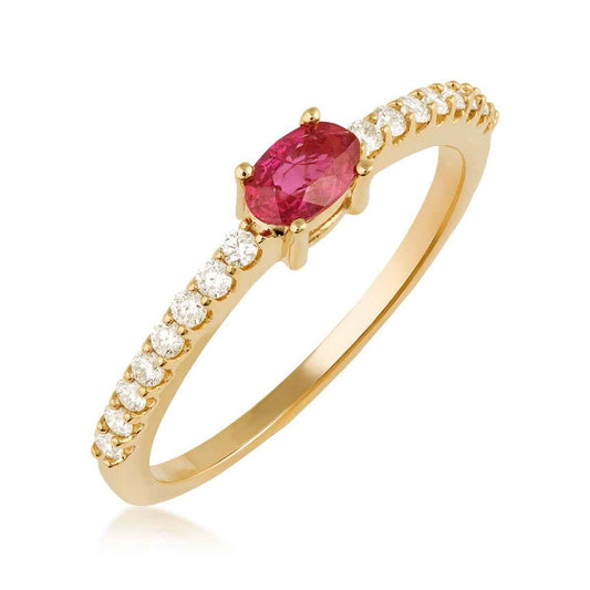 Oval Ruby & 1/5 ct. tw. Diamond Stackable Ring in 14K White Gold front view