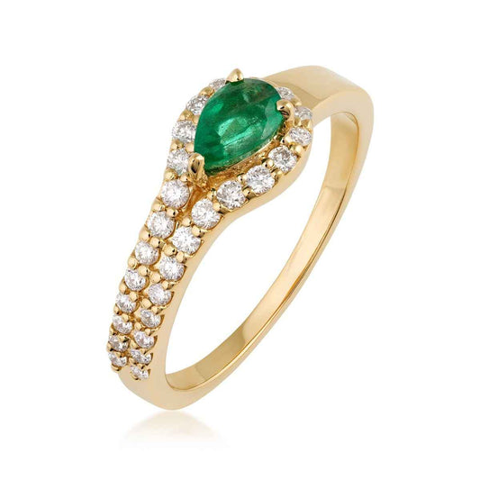 Pear Emerald & 1/3 ct. tw. Diamond Halo Ring in 14K Yellow Gold front view