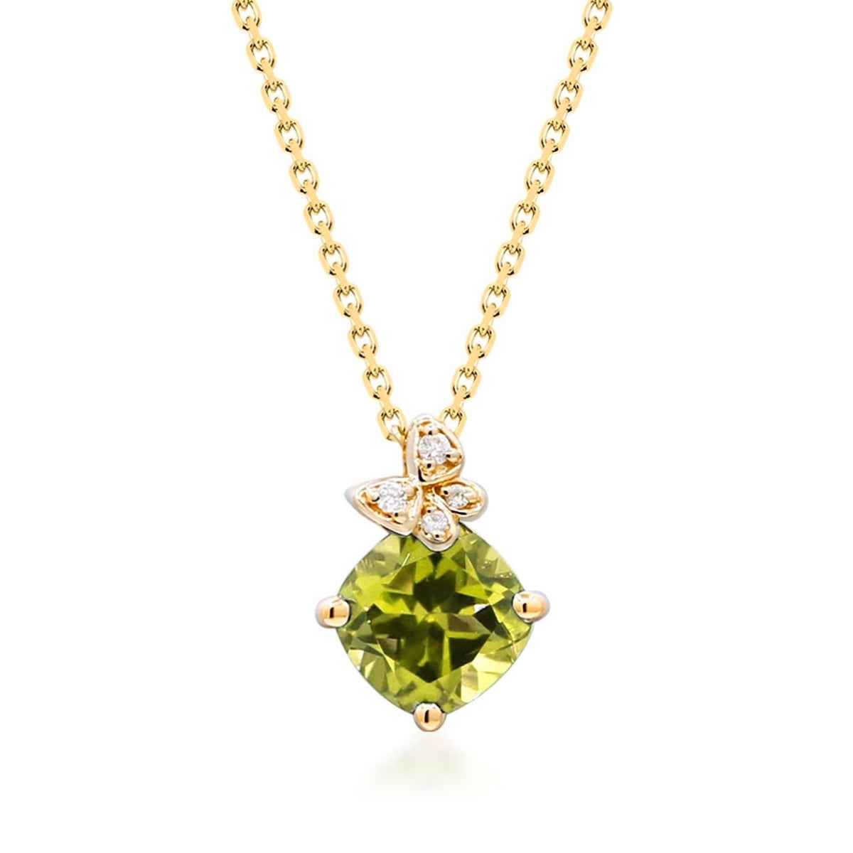 Cushion Peridot & Diamond Accent Butterfly Pendant in 10K Yellow Gold