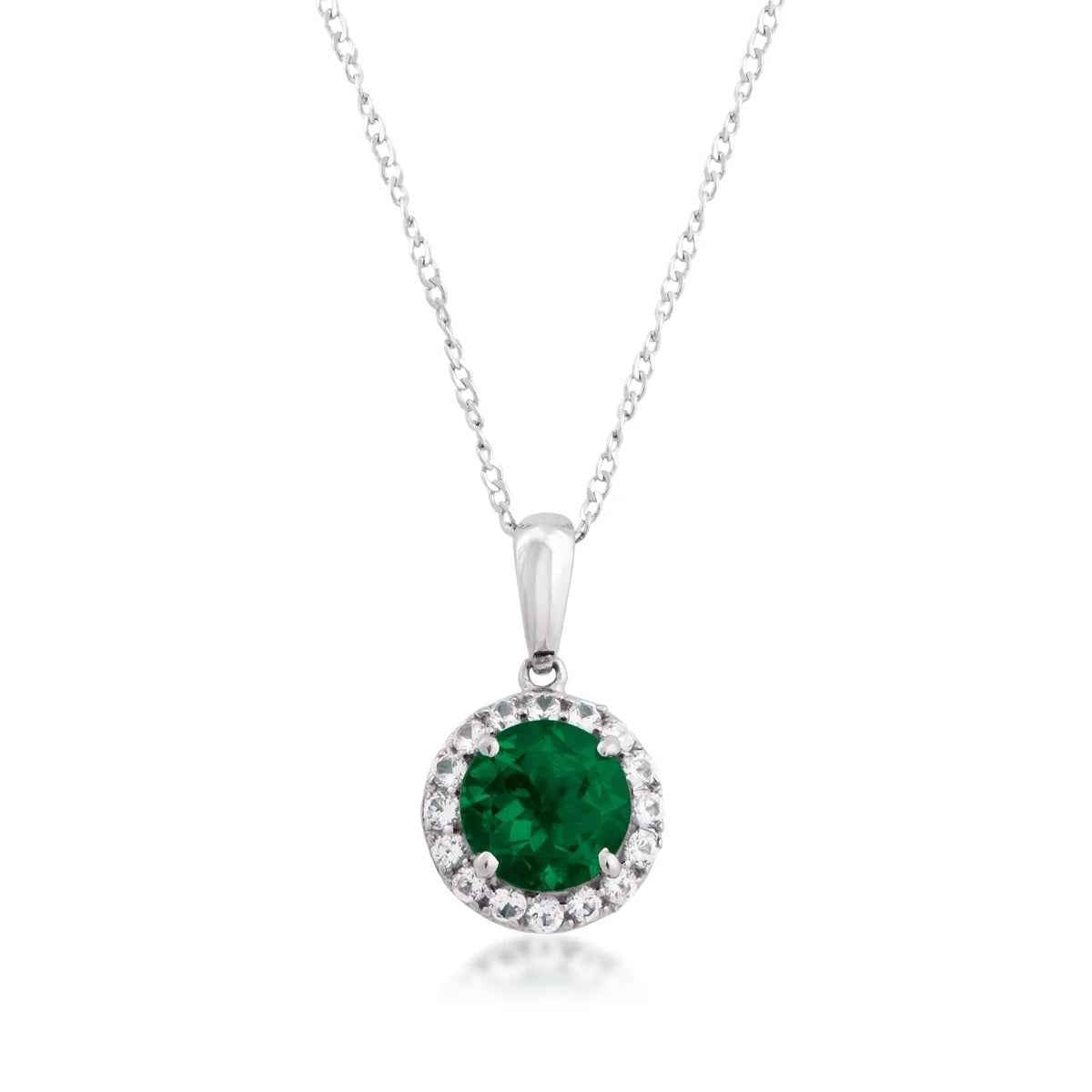 Created Emerald and Created White Sapphire Pendant in Sterling Silver