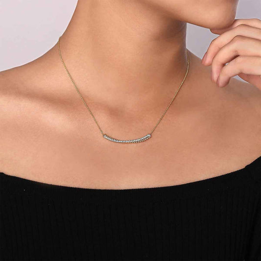 Gabriel & Co. 1/3 ct. tw. Diamond Bujukan Curved Bar Necklace in 14K Yellow & White Gold close-up detail