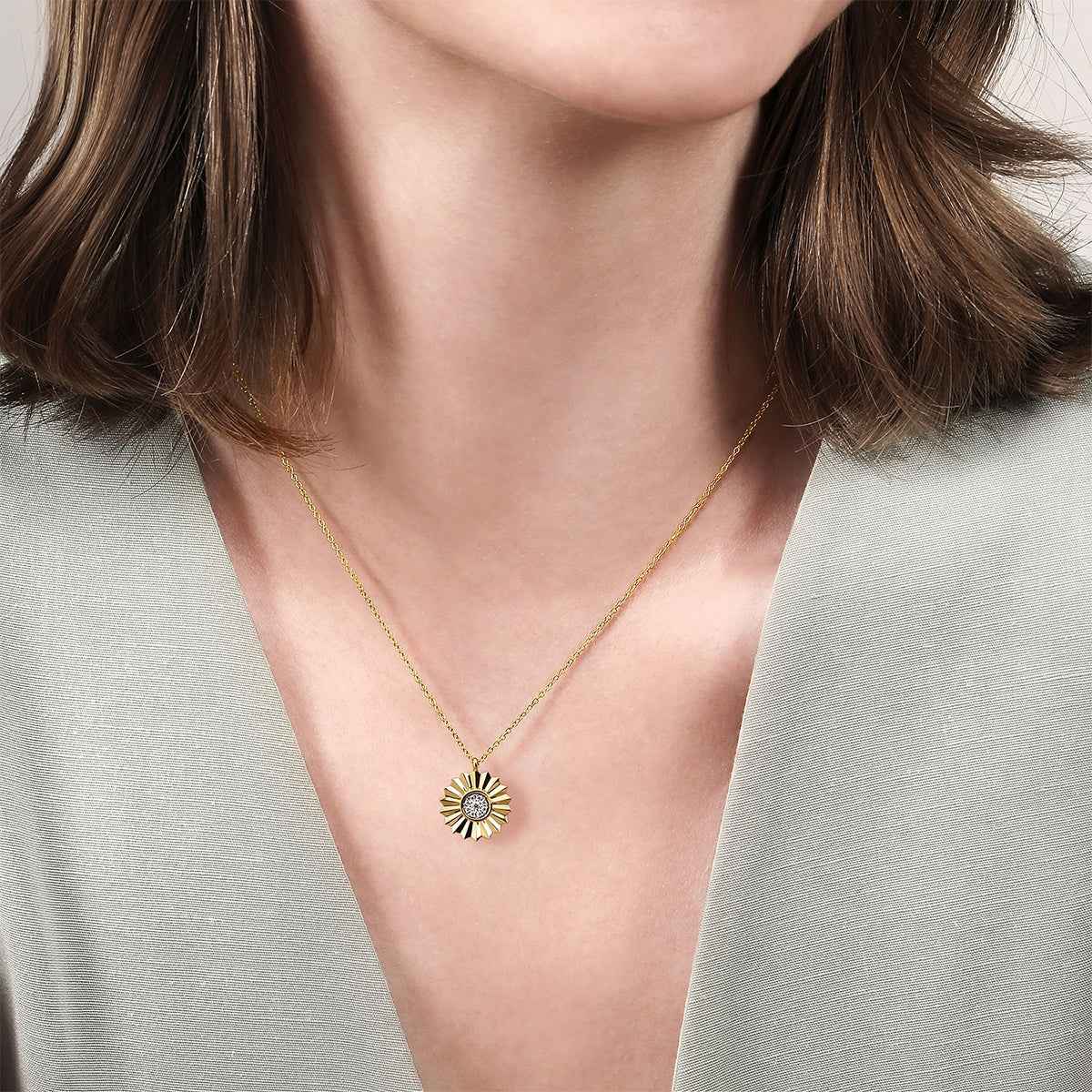 Gabriel & Co. 1/10 ct. tw. Diamond Flower Pendant in 14K Yellow Gold close-up detail