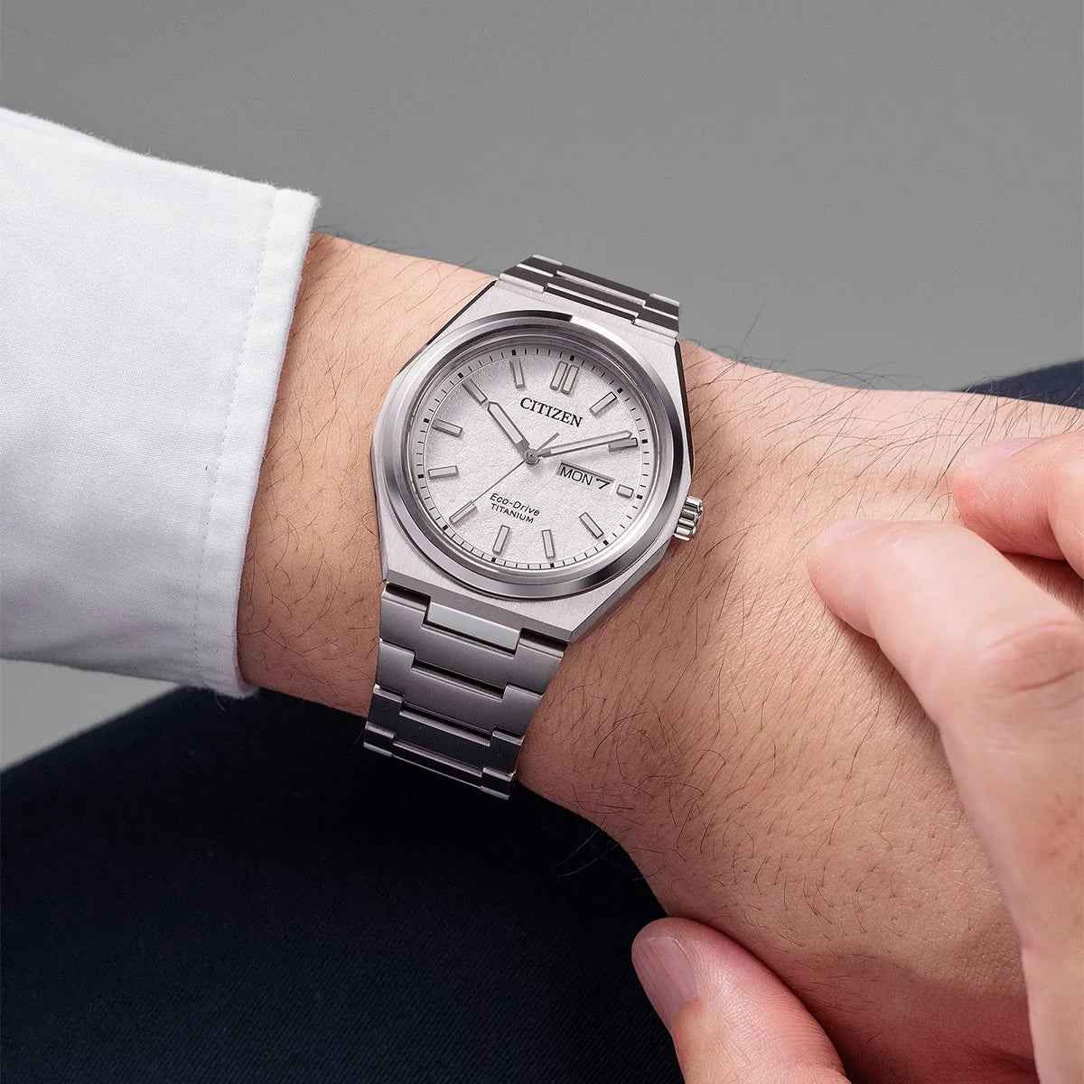 Citizen Men's Zenshin Eco-Drive Titanium Watch with White Dial