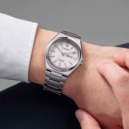 Citizen Men's Zenshin Eco-Drive Titanium Watch with White Dial