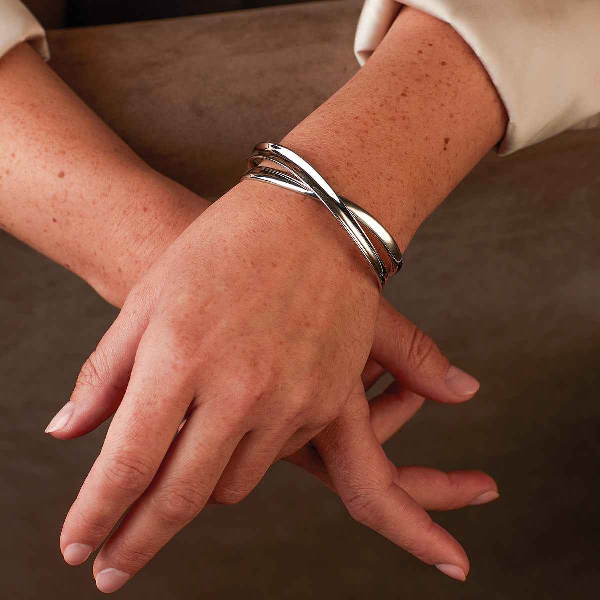 Kit Heath Serenity Crossover Cuff Bracelet in Sterling Silver close-up detail