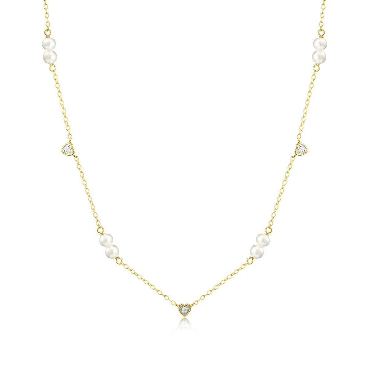 M by Monte Luna Lab-Grown Diamond Accent Heart & Genuine Pearl Necklace in 14K Yellow Gold Plated Sterling Silver