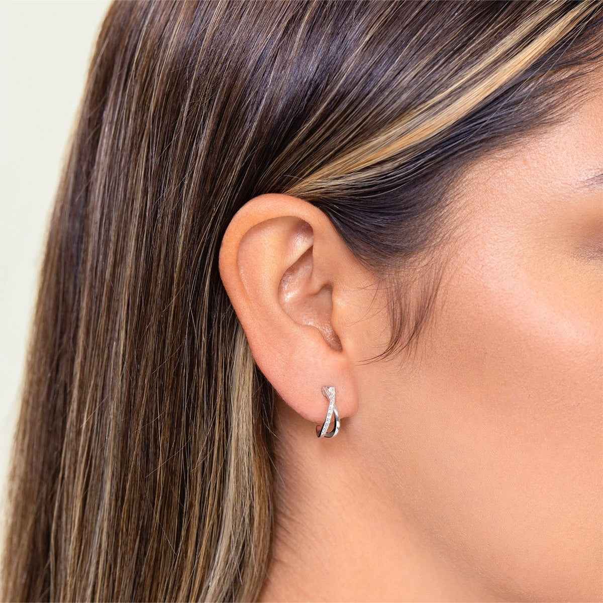 M by Monte Luna 1/10 ct. tw. Lab-Grown Diamond Crossover J Hoop Earrings in Sterling Silver