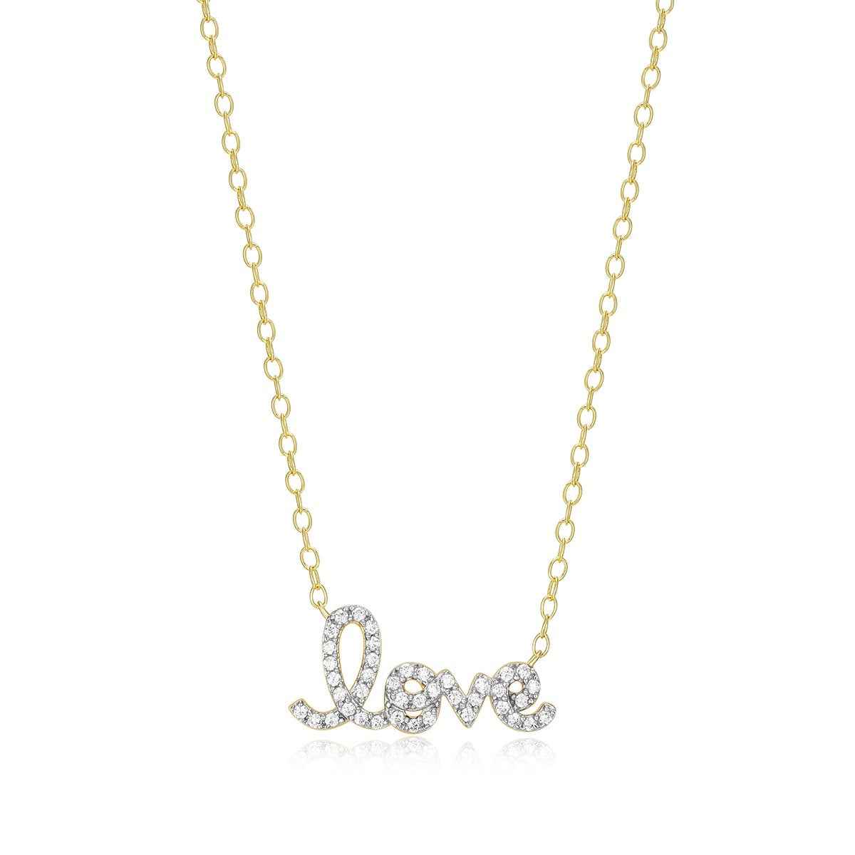 M by Monte Luna 1/8 ct. tw. Lab-Grown Diamond Love Necklace in 14K Yellow Gold Plated Sterling Silver