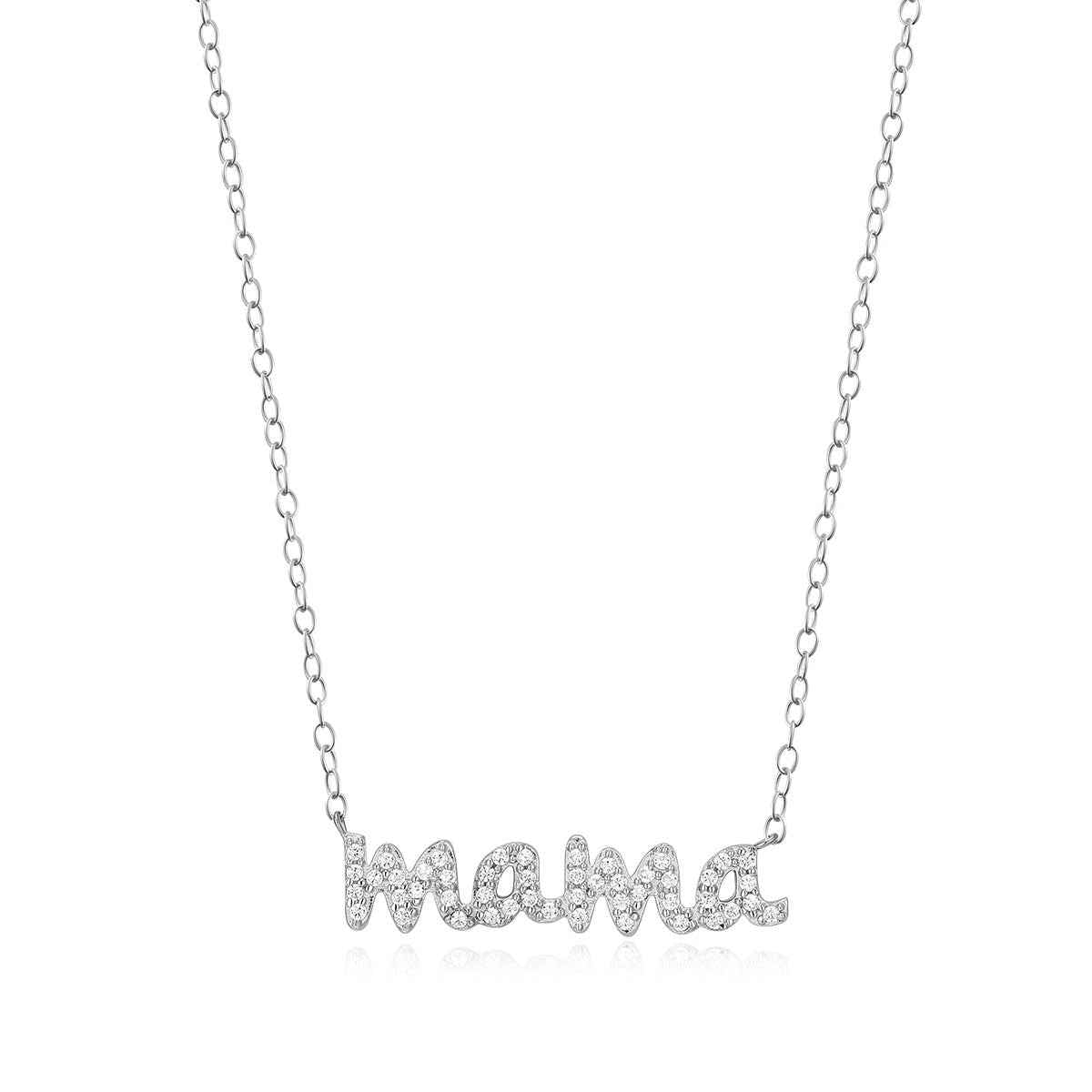 M by Monte Luna 1/8 ct. tw. Lab-Grown Diamond Mama Necklace in Rhodium Plated Sterling Silver