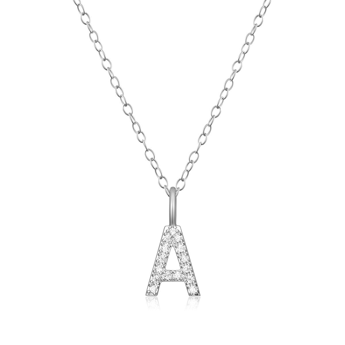 M by Monte Luna Lab-Grown Diamond Accent Initial A Pendant in Rhodium Plated Sterling Silver