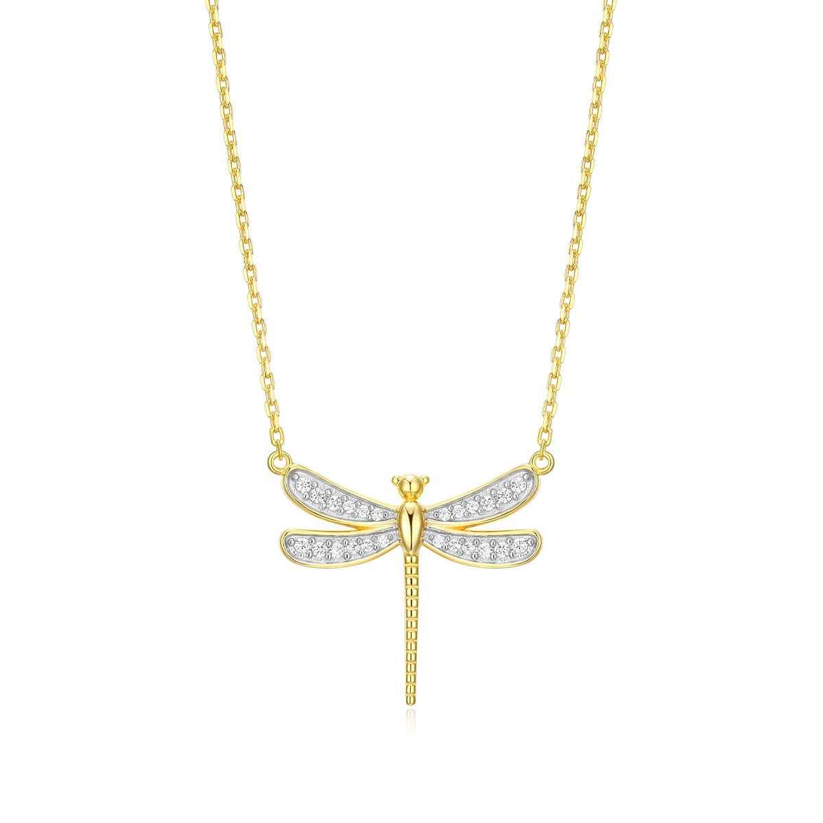 M by Monte Luna 1/8 ct. tw. Lab-Grown Diamond Dragonfly Necklace in 14K Yellow Gold Plated Sterling Silver