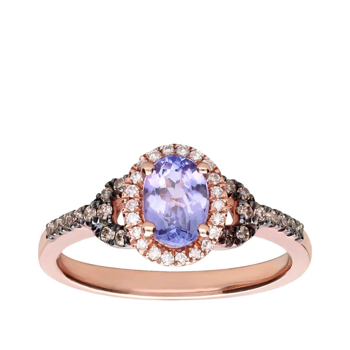 Oval Tanzanite & 1/10 ct. tw. Diamond Halo Ring in 10K Pink Gold