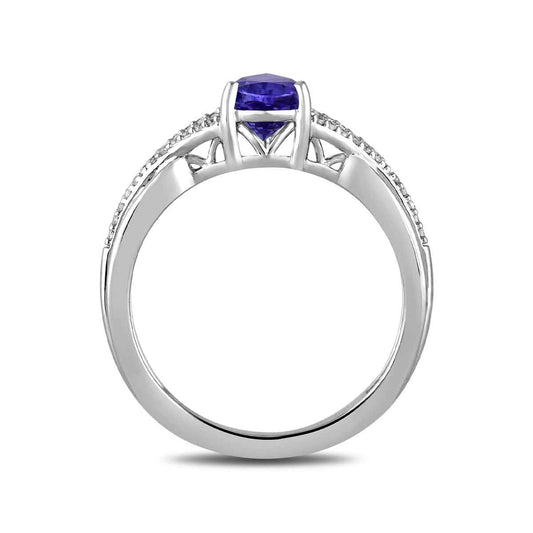 Pear Tanzanite & 1/10 ct. tw. Diamond Split Shank Ring in 10K White Gold close-up detail