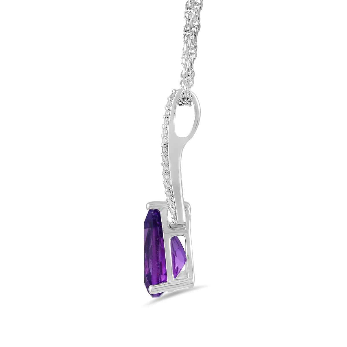 Pear Created Alexandrite & Diamond Accent Pendant in 10K White Gold front view