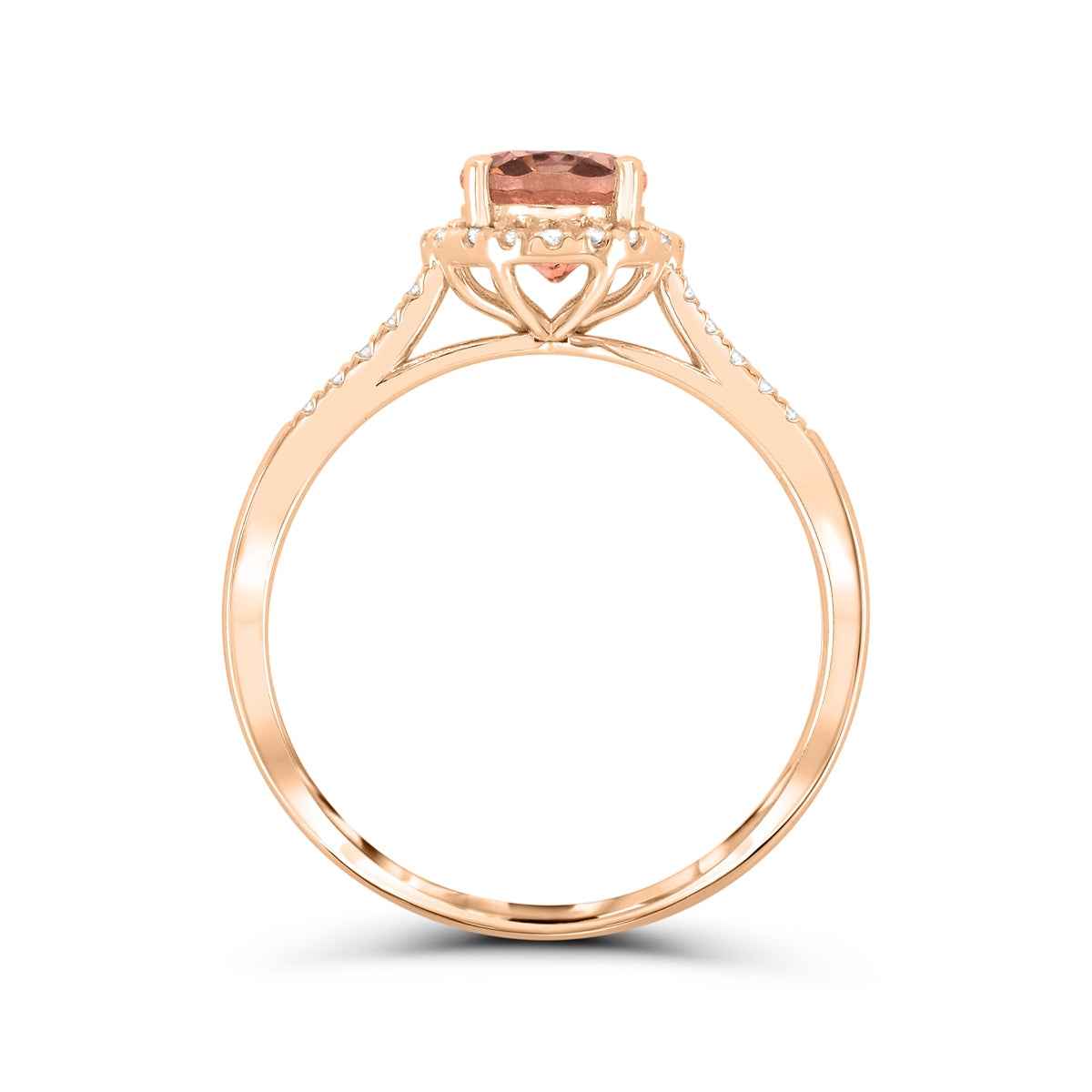 Oval Morganite & 1/6 ct. tw. Diamond Split Shank Halo Ring in 10K Pink Gold front view