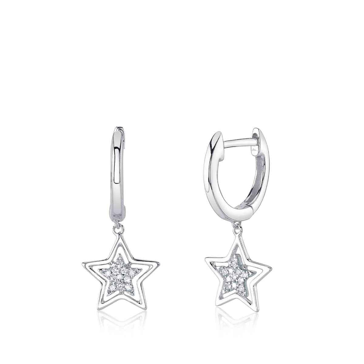 Shy Creation Diamond Accent Star Huggie Hoop Earrings in 14K White Gold