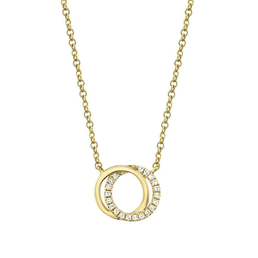 Shy Creation Diamond Accent Double Circle Necklace in 14K Yellow Gold