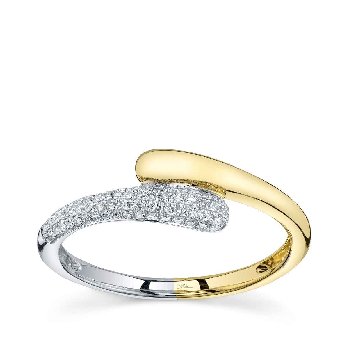 Shy Creation 1/7 ct. tw. Diamond Pave Bypass Ring in 14K White & Yellow Gold