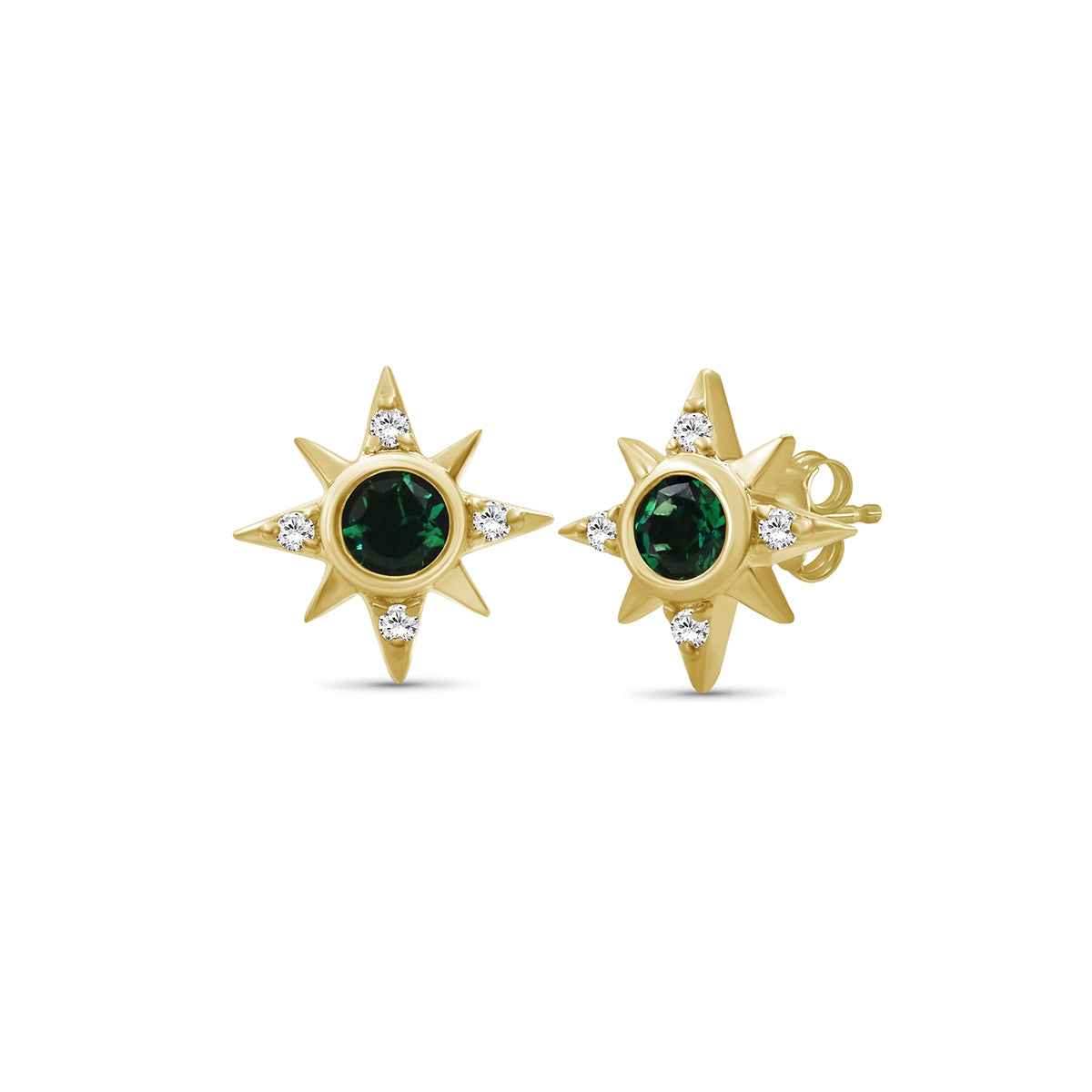 Demi Fine Created Round Emerald & 1/10 ct. tw. Diamond Starburst Earrings in Vermeil