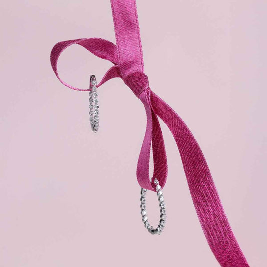 Adamante 1 ct. tw. Lab-Grown Diamond Inside Out Oval Hoop Earrings in Sterling Silver front view