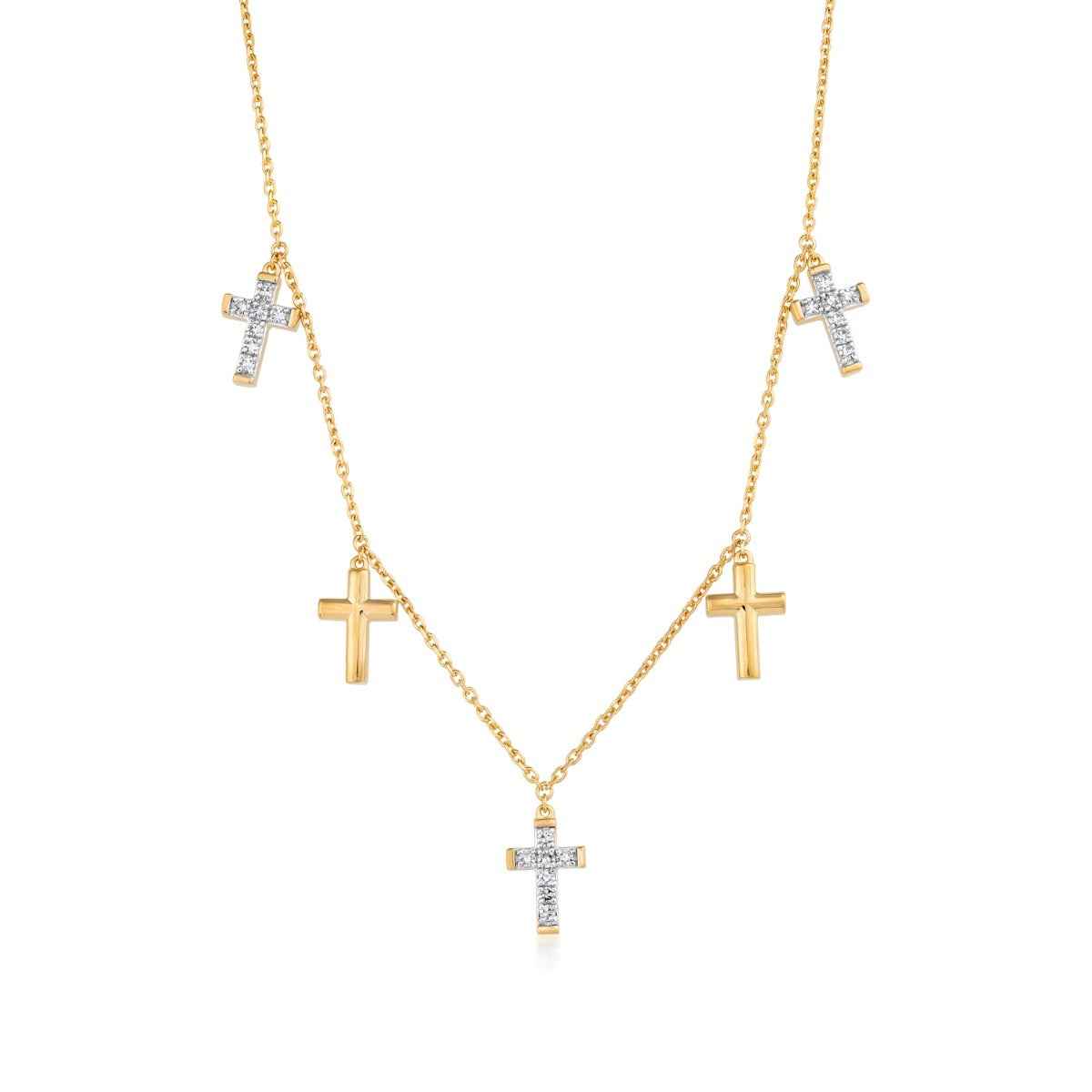 Demi Fine 1/5 ct. tw. Lab-Grown Diamond Dangle Cross Necklace in Vermeil