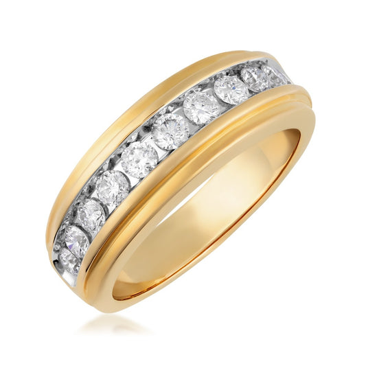 Men's 1 ct. tw. Diamond Channel Ring in 10K Yellow Gold front view