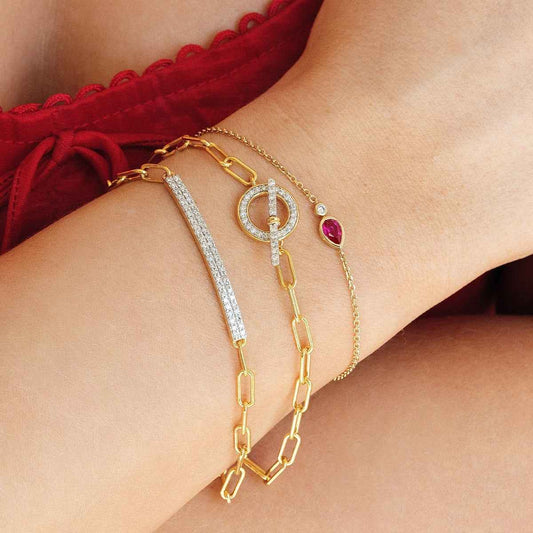 Demi Fine Created Pear Ruby & Diamond Accent Bracelet in Vermeil front view