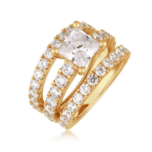 Adamante 5 ct. tw. Lab-Grown Princess Cut Diamond 3 Piece Wedding Set in 14K Yellow Gold close-up detail