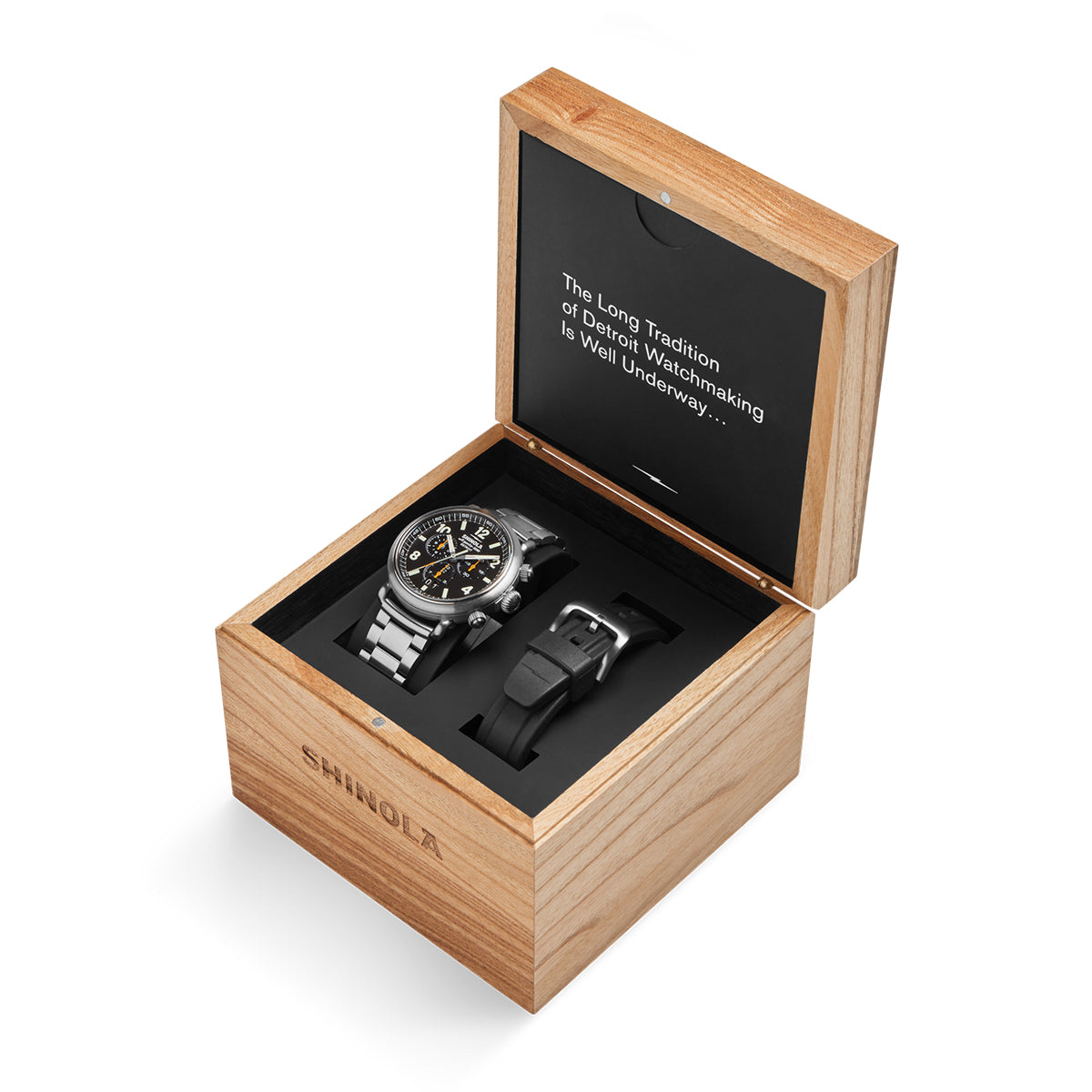 titanium men's Shinola Runwell quartz watch with black dial