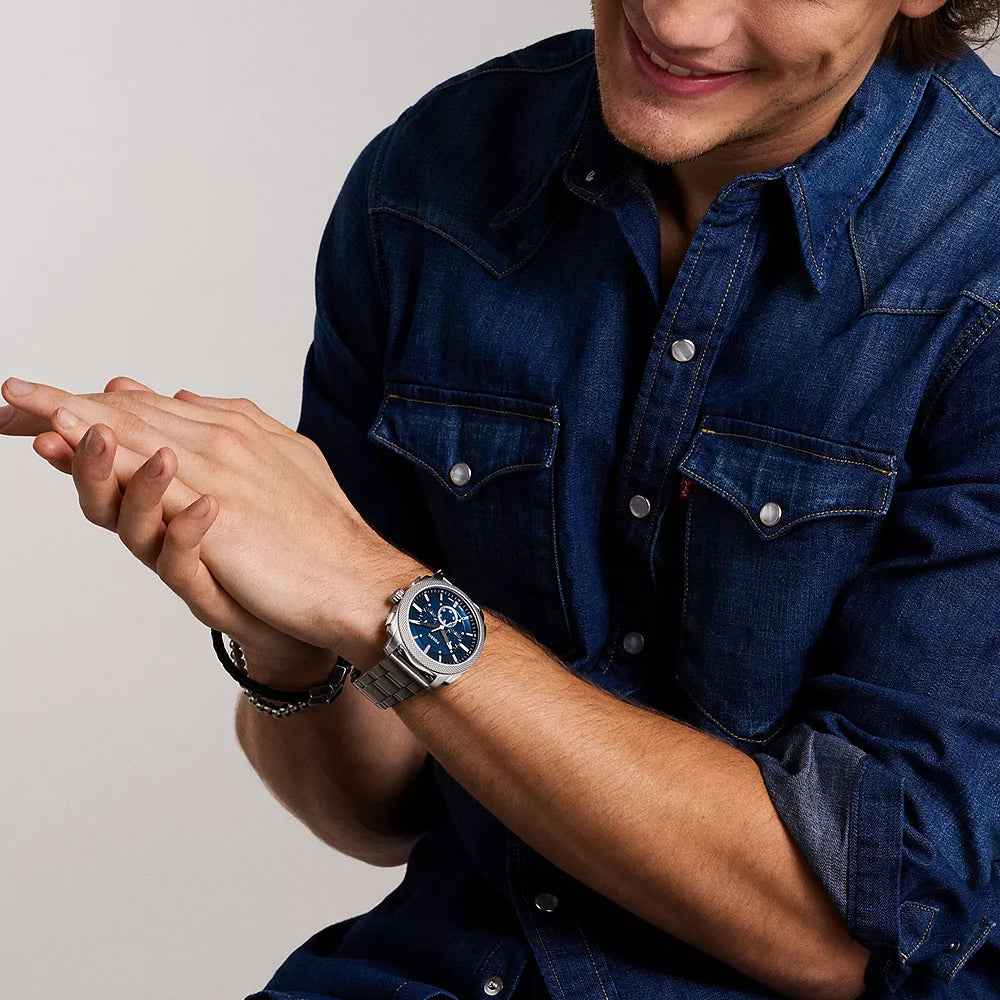 Fossil Men's Machine Quartz Stainless Steel Watch with Blue Dial