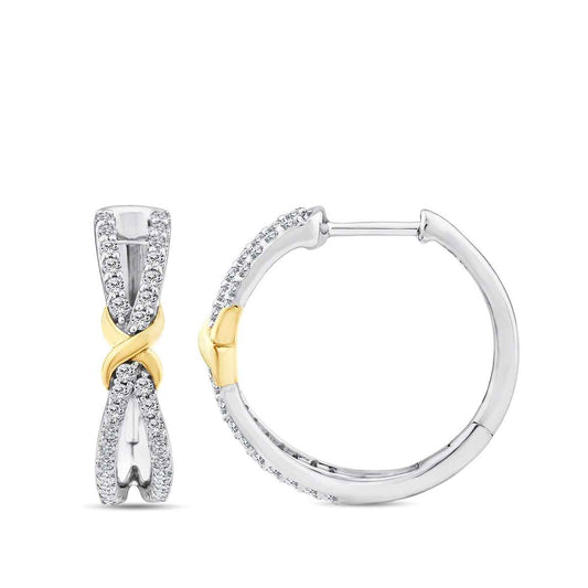Infinite Love 3/8 ct. tw. Diamond Infinity Hoop Earrings in Sterling Silver & 10K Yellow Gold front view