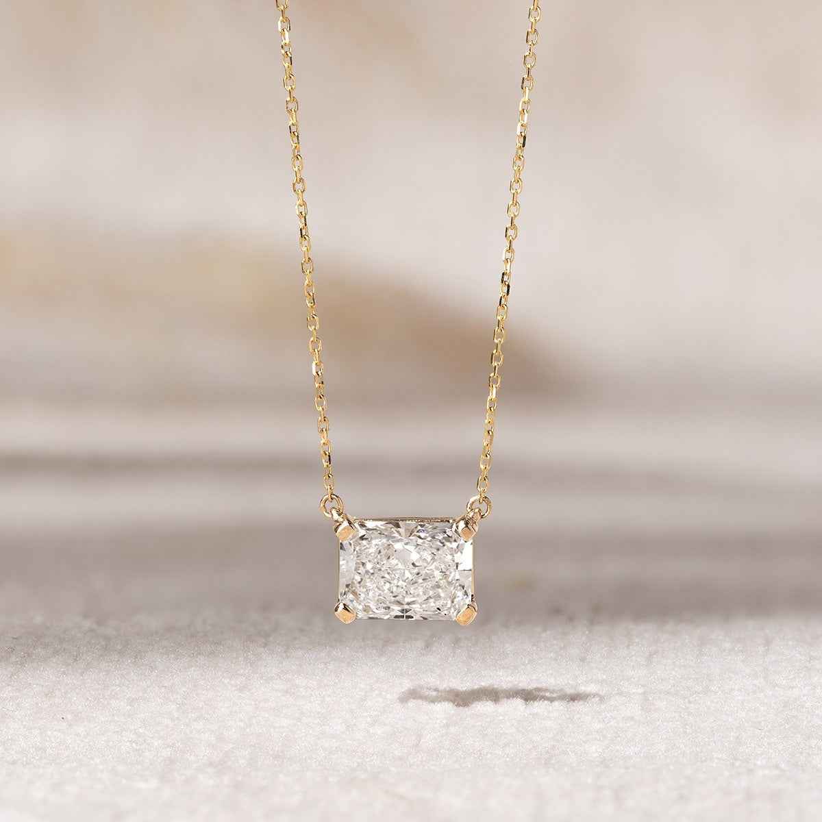 Adamante 1 ct. tw. Lab-Grown Radiant Cut Diamond Solitaire Necklace in 14K Yellow Gold side profile