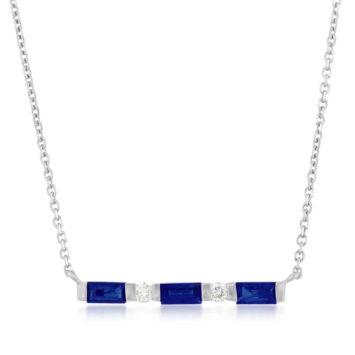 Baguette Sapphire & Diamond Accent Bar Necklace in 14K White Gold