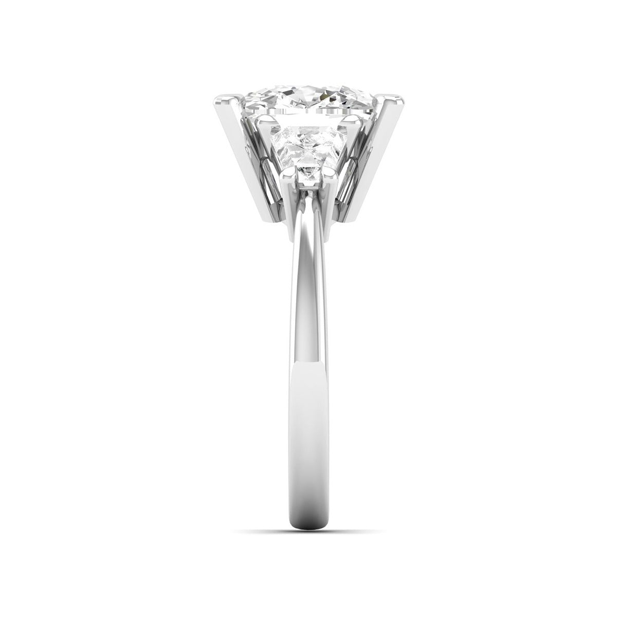 Adamante 5 ct. tw. Lab-Grown Cushion & Trapezoid Diamond Engagement Ring in 14K White Gold side profile