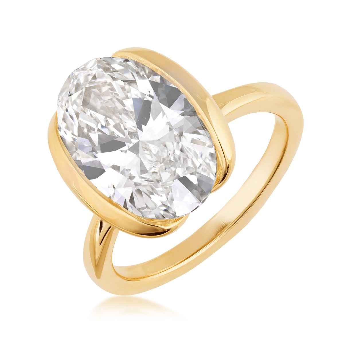Adamante 5-1/3 ct. tw. Lab-Grown Oval Diamond Half Bezel Set Solitaire Engagement Ring in 14K Yellow Gold front view